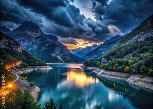 Haunting night photography reveals the Vajont Dam disaster's aftermath, a tragic reservoir nestled in the low-lit Italian Alps.