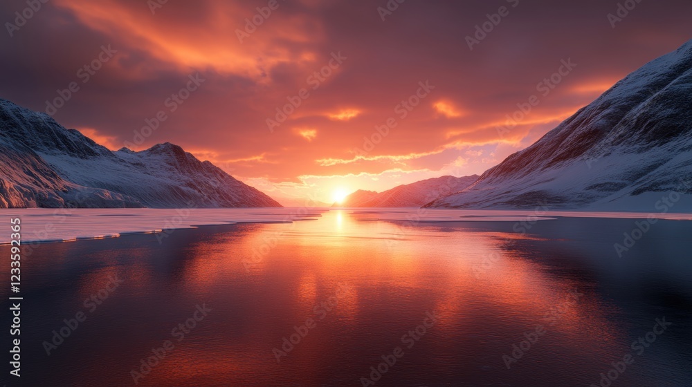 Beautiful majestic landscape with snow covered forest and lake Beautiful majestic landscape with snow covered forest and lake