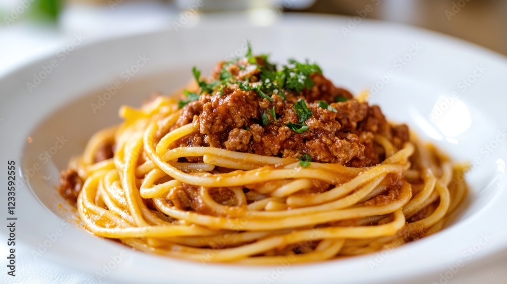 Delicious spaghetti bolognese in a white bowl. Delicious spaghetti bolognese in a white bowl.