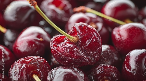 Dried Fruits Healthy Sugar, Macro Shot of Vibrant Red Dried Cherries with Juicy and Rich Texture