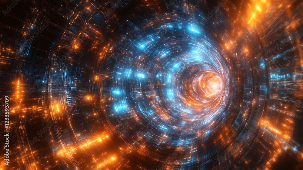 Abstract swirling digital tunnel of vibrant light and color Abstract swirling digital tunnel of vibrant light and color