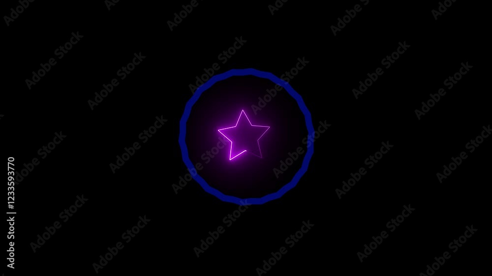 Glowing star icon animation - Vertical neon light effect on black background Glowing star icon animation - Vertical neon light effect on black background