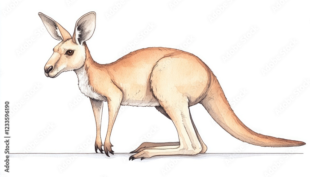 A detailed illustration of a kangaroo in a neutral stance, showcasing its features and posture A detailed illustration of a kangaroo in a neutral stance, showcasing its features and posture