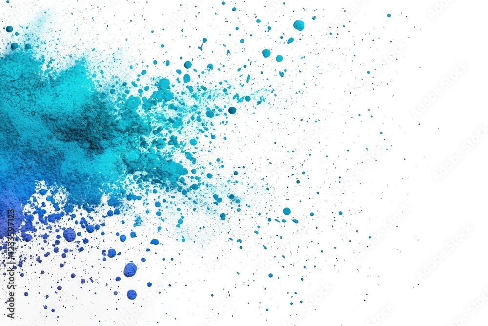 Blue powder explosion, white background, design element