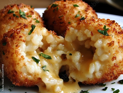 Irresistibly Cheesy Arancini Italian Rice Balls with Golden Crispy Coating : Generative AI