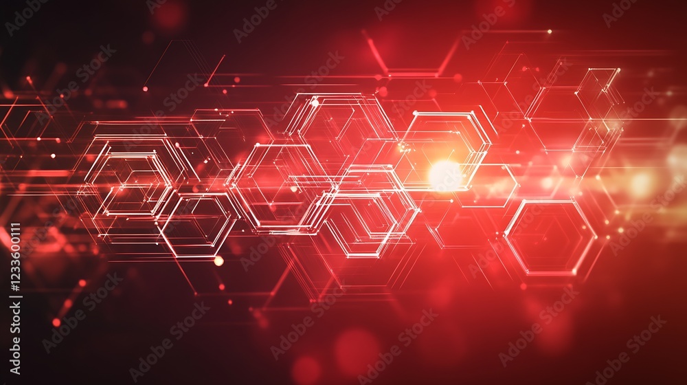 Fototapeta premium Dynamic Red Hexagon Technology Background with Light Streaks and Digital Effects : Generative AI