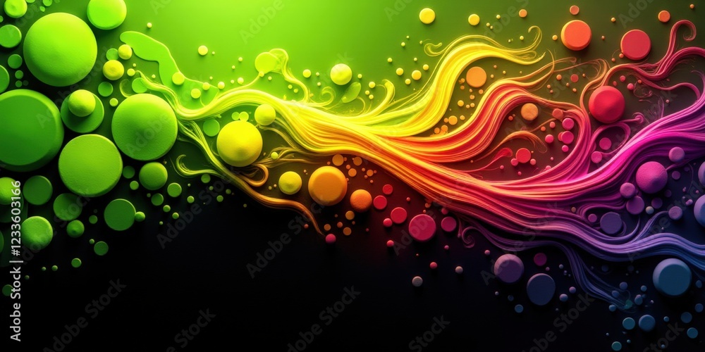 A vivid, abstract 3D masterpiece bursting with greens, yellows, oranges, and pinks in an energetic dance of shapes and forms A vivid, abstract 3D masterpiece bursting with greens, yellows, oranges, and pinks in an energetic dance of shapes and forms