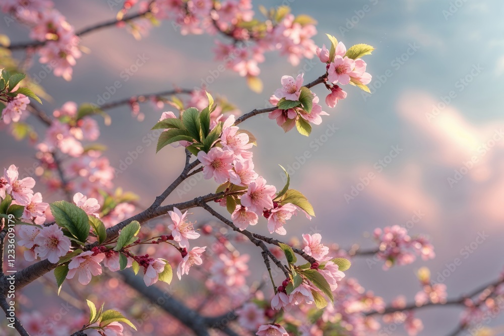 Cherry blossoms on tree branches in soft spring light
Cherry blossoms on tree branches in soft spring light
