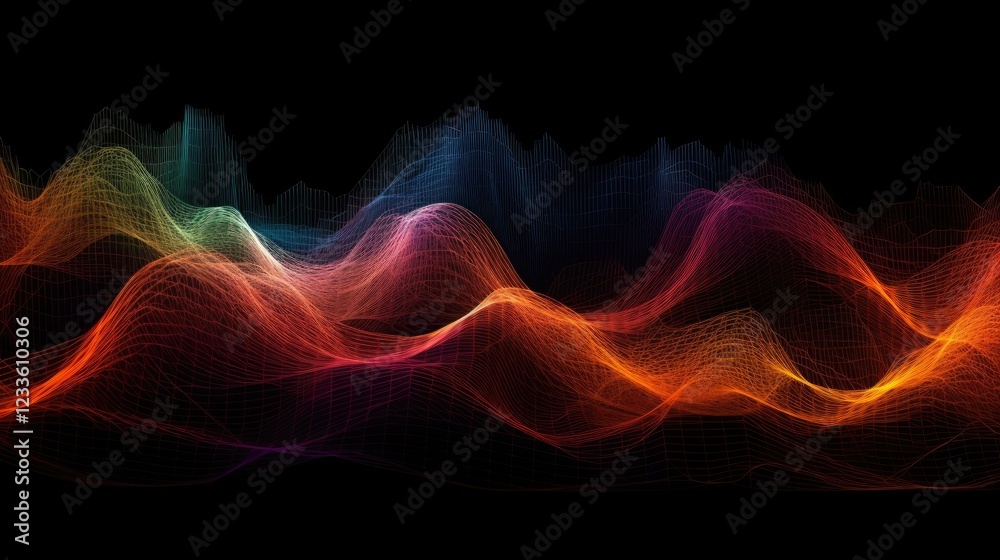 Obraz premium Abstract Waves of Color: A mesmerizing visual experience of flowing, multicolored waves against a stark black background. The vibrant hues dance and shimmer, evoking a sense of energy, motion.