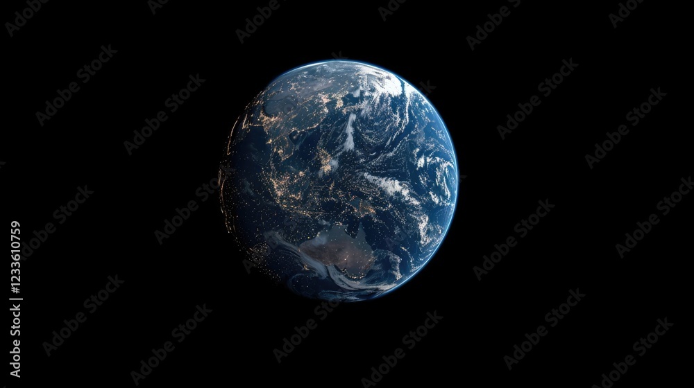 Fototapeta premium Earth from Space: A stunning, detailed view of planet Earth as seen from space, showcasing its vibrant blue oceans, swirling clouds, and continents.
