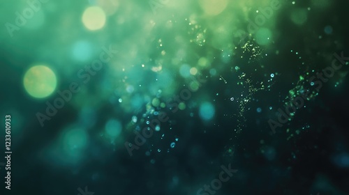 Emerald Dream: A mesmerizing abstract image of soft, ethereal green and turquoise hues, featuring delicate bokeh and a captivating swirl of shimmering dust particles.