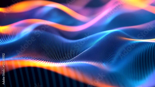 Abstract digital waves, glowing, dark background, tech design