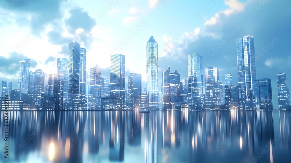 Obraz premium Differences Diversity Awareness, A Futuristic Cityscape Reflecting on Still Waters, Showcasing Diverse Architectural Harmony
