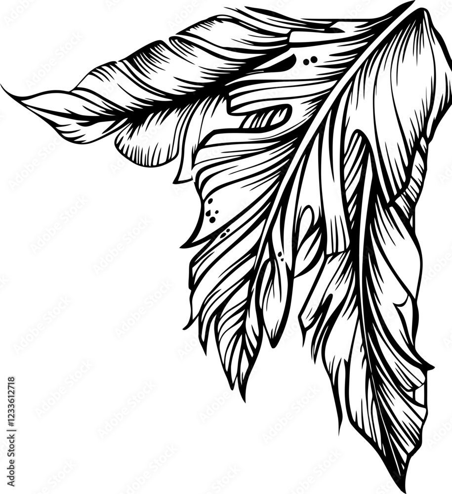 Obraz premium Handdrawn tropical flower corner border