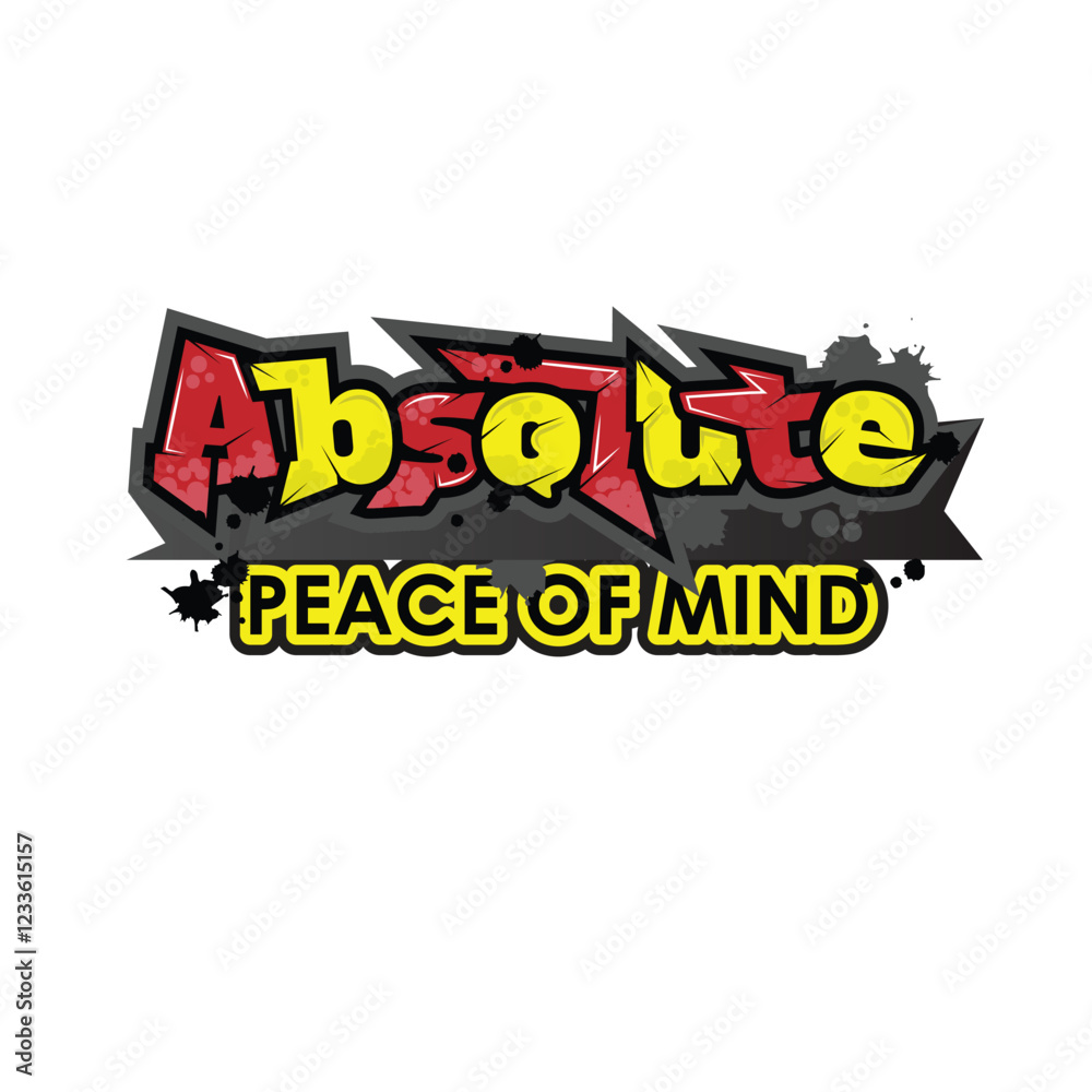 'Absolute Peace of Mind' typography with graffiti style and grunge effects vector illustration colorful text art on white background. 'Absolute Peace of Mind' typography with graffiti style and grunge effects vector illustration colorful text art on white background.