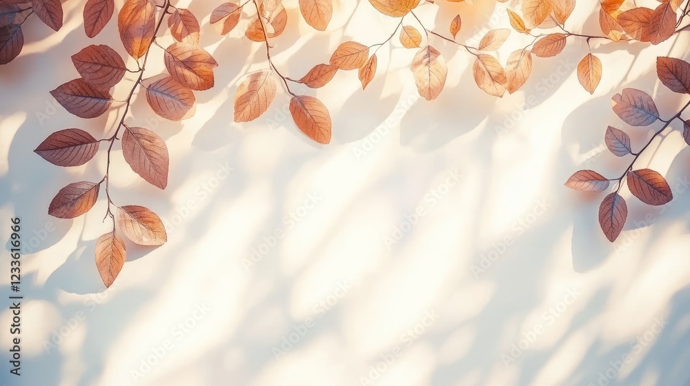 Autumn leaves border, sunlight shadows, cream background, nature design, website banner Autumn leaves border, sunlight shadows, cream background, nature design, website banner