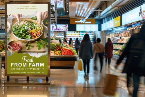 Farm-fresh produce supermarket ad sign
