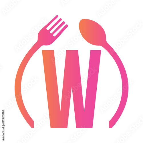 Initial Letter W Restaurant Logo Design Concept With Spoon and Fork Symbol Vector Template