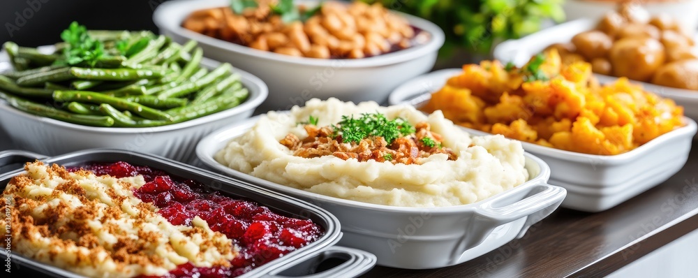 Assortment of Delicious Side Dishes on a Dining Table for Festive Celebrations Assortment of Delicious Side Dishes on a Dining Table for Festive Celebrations