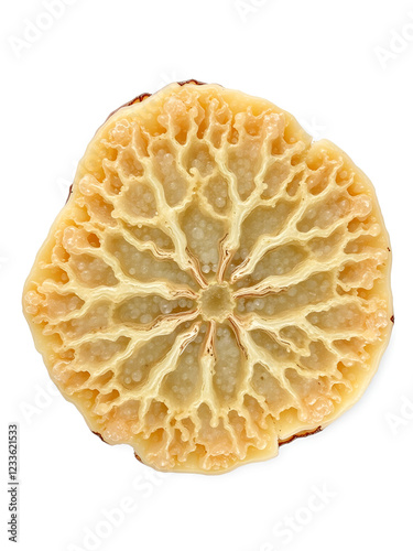 Overhead view of white dammar (Vateria indica), a tree resin, isolated on white background photo