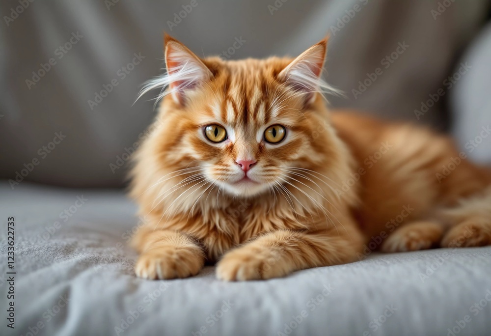 Adorable Ginger Cat Relaxing on a Cozy Sofa