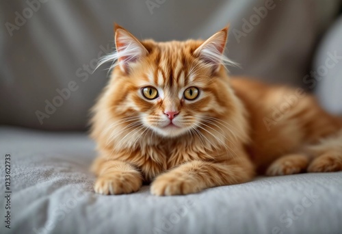 Adorable Ginger Cat Relaxing on a Cozy Sofa