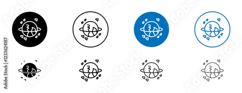 Space junk icons set in black and blue colors on white background