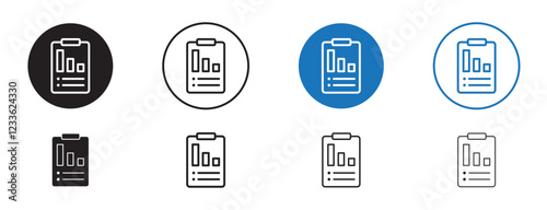 Summary icons set in black and blue colors on white background