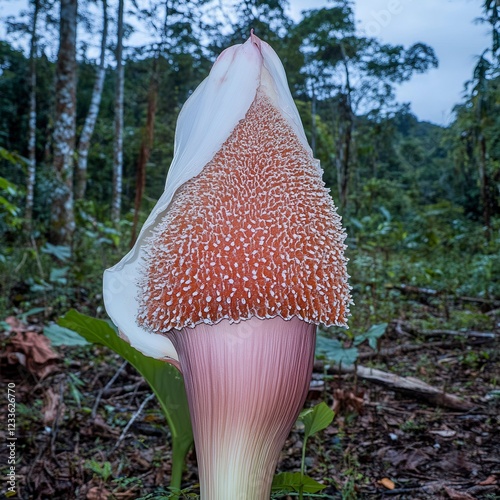 Unique Amorphophallus Titanum Flower in Natural Rainforest Setting photo