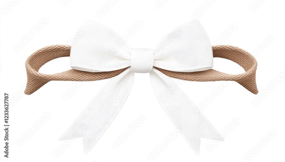 Elegant white and beige bow with textured fabric, suitable for fashion accessories or gifts Elegant white and beige bow with textured fabric, suitable for fashion accessories or gifts