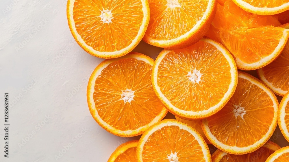 Freshly Sliced Oranges Displayed on Light Background for Healthy Lifestyle and Culinary Inspiration Freshly Sliced Oranges Displayed on Light Background for Healthy Lifestyle and Culinary Inspiration