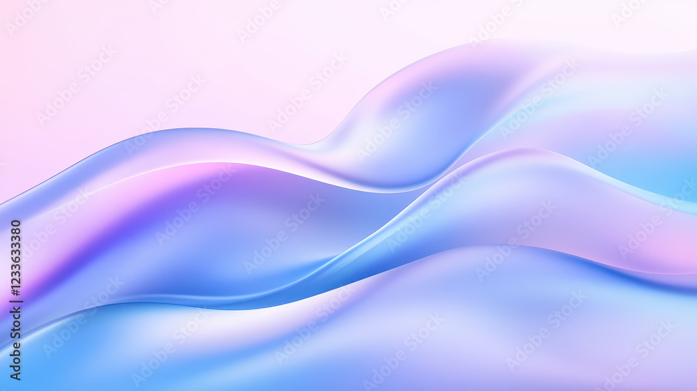 Fototapeta premium Smooth gradients create abstract wavy patterns in blue and pink hues, evoking sense of calm and tranquility. gentle flow of colors enhances visual appeal