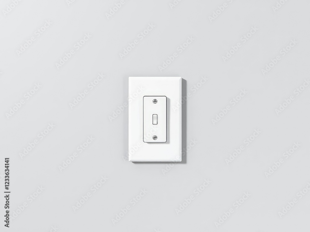 Simple light switch on grey wall with white outlet plate, functional element, grey wall Simple light switch on grey wall with white outlet plate, functional element, grey wall