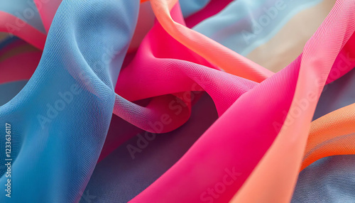 Abstract close-up of flowing colorful fabric photo