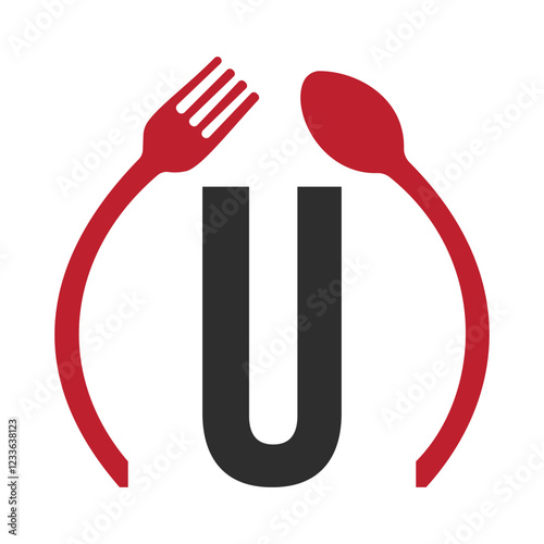 Initial Letter U Restaurant Logo Design Concept With Spoon and Fork Symbol Vector Template