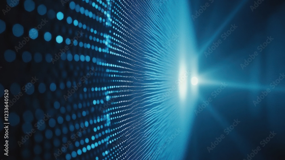 Fototapeta premium Abstract Digital Background with Glowing Dots and Waves in Blue Light for Modern Technology Themes