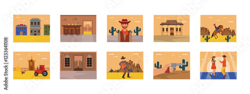 Western set illustration. Flat vector illustration concept.