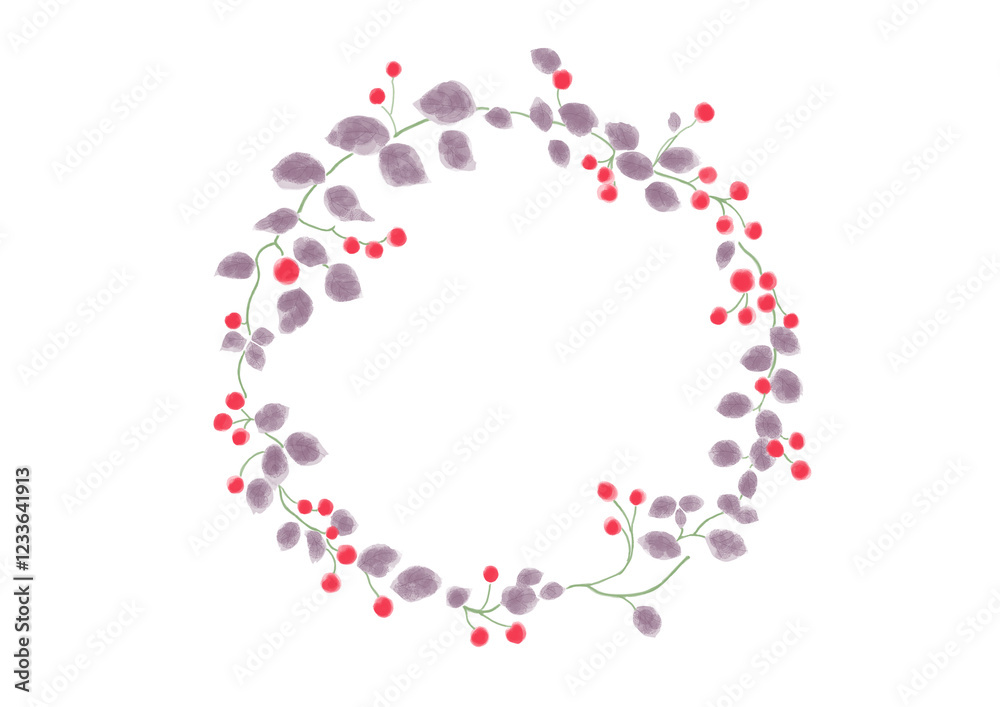 Obraz premium 赤い実と紫の葉のコントラストがきいた円型 フレーム