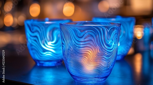 Blue Glass Candle Holders  Swirl Design  Tealight Holders  Home Decor  Cozy Atmosphere  Ro
