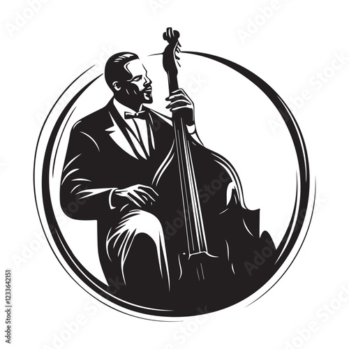Famous Jazz Double Bass Players Image Vector isolated on white background.