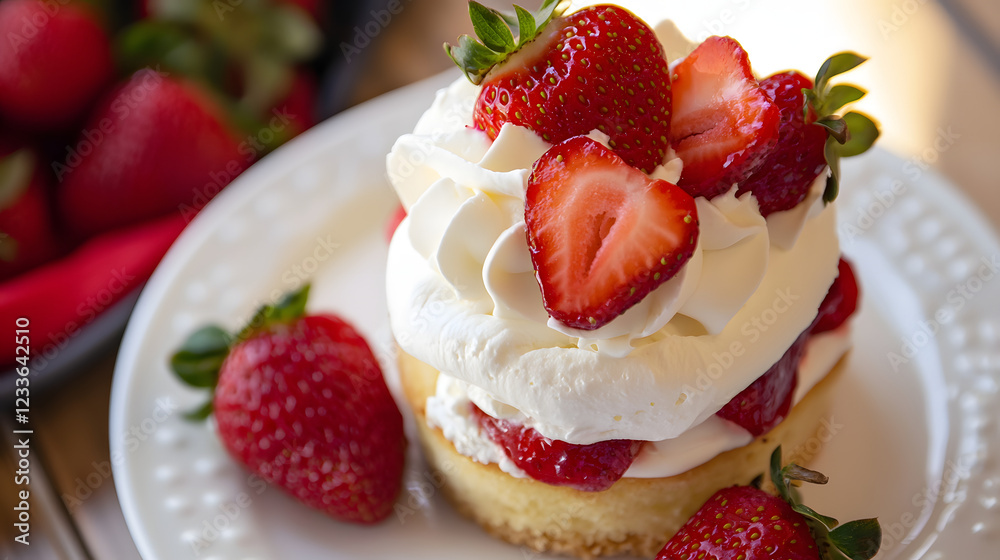 A strawberry cake with whipped cream and strawberries on top A strawberry cake with whipped cream and strawberries on top