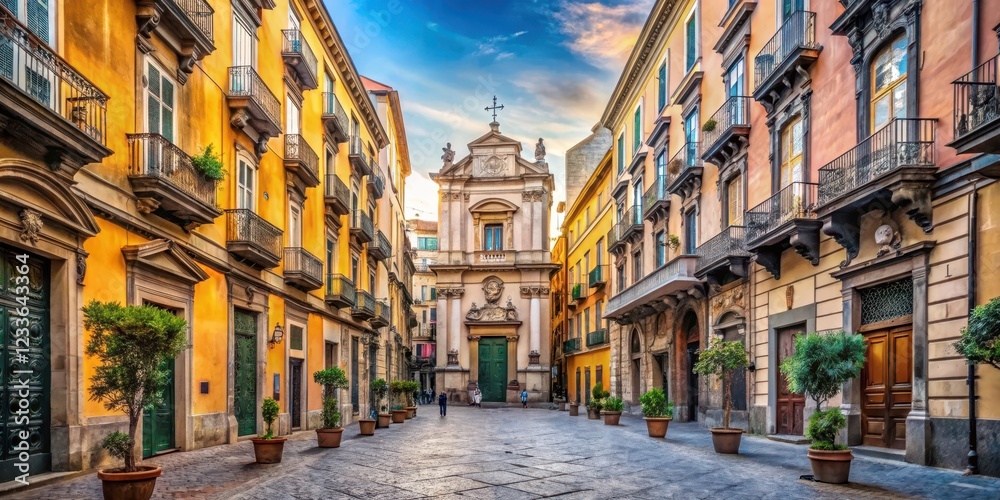 Fototapeta premium Ancient streets of Naples lined with Baroque buildings and narrow alleys, showcasing historic piazzas and picturesque architecture