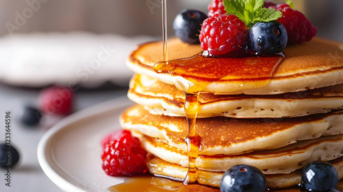 Wallpaper Mural A stack of pancakes with syrup and berries on top Torontodigital.ca