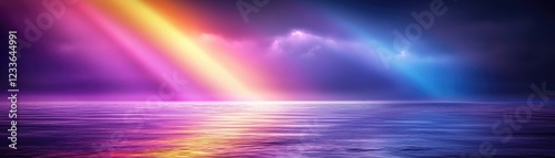 Colorful sky reflection, water surface, fantasy landscape.  Website background