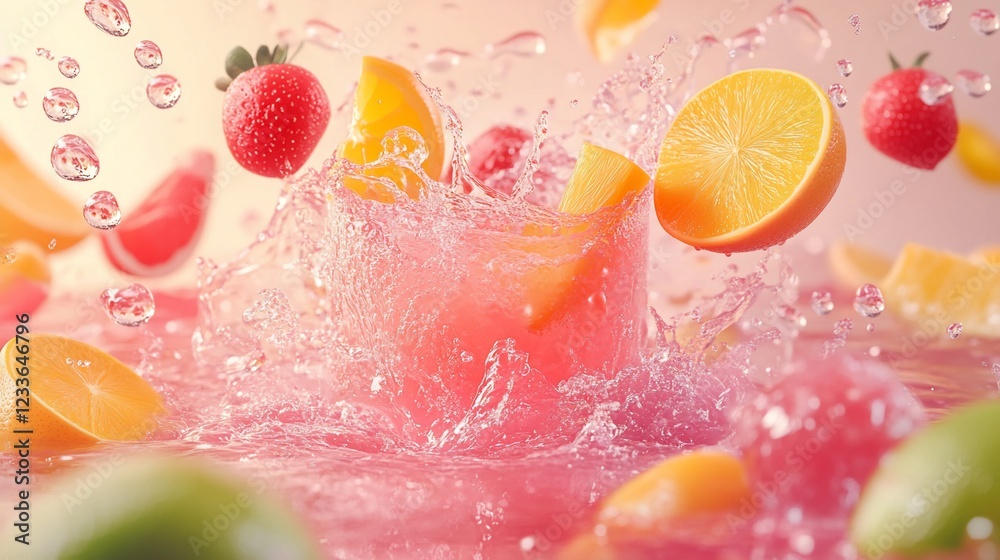Fototapeta premium Refreshing Fruit Splash: A Vibrant Summer Drink Photography