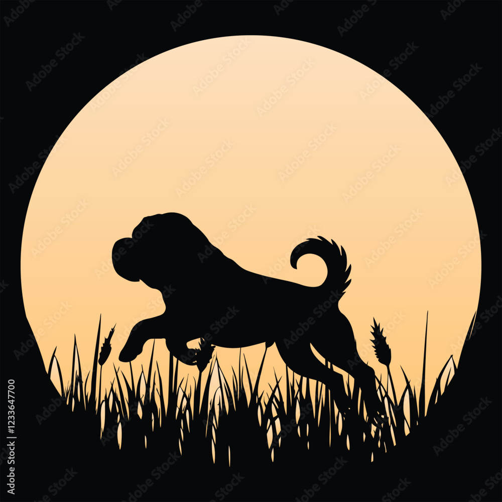 Naklejka premium Vintage Sunset Background Featuring Shar Pei Silhouette 