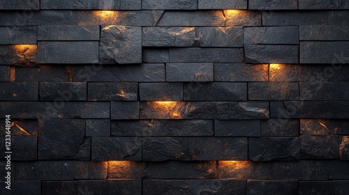 Dark Stone Brick Wall Texture Background  Illuminated  Night  Modern Design