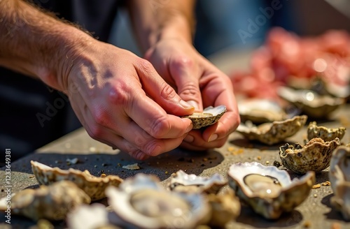 Mollusk sorting process on oyster farm