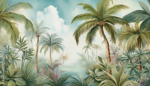 Vibrant Tropical Paradise Lush Palm Trees and Textured Background Wallpaper or Banner for a SunKissed Aesthetic