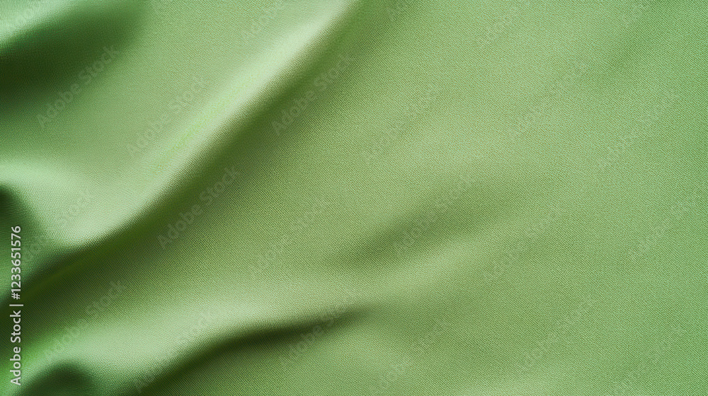 Fototapeta premium Green Fabric Drape: Abstract texture of soft green fabric with gentle folds and ripples, showcasing its luxurious sheen and smooth surface. 